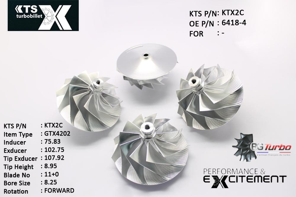 Turbo ROUE FORGÉE MFS PERFORMANCE - 11+0 PALES - INDUCER : 75,83 - EXDUCER : 102,75 - TYPE : GTX4202ANGLE : 60° - ROTATION : Forward - SUPER BACK : 9,51 - BORE SIZE : 8,25
